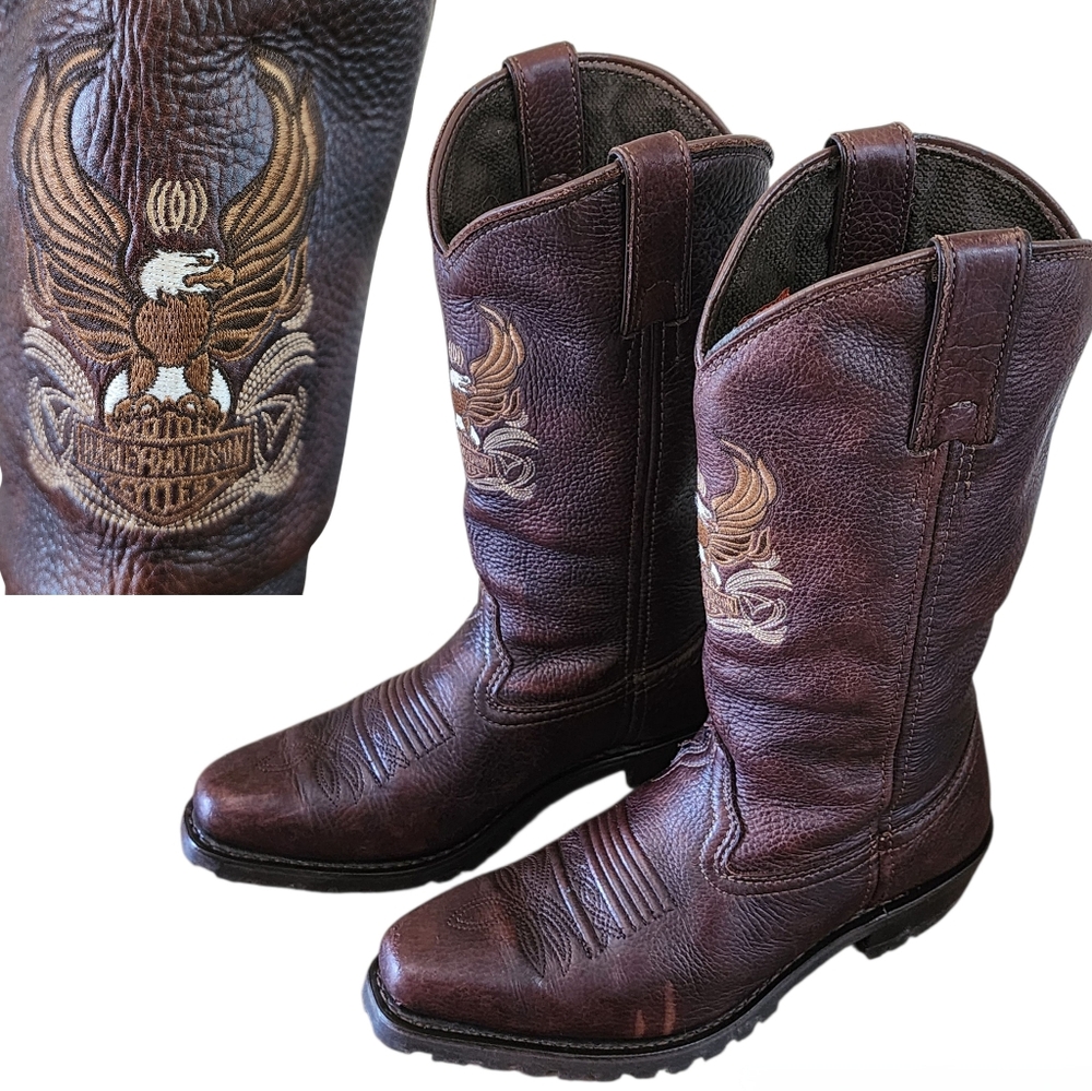 Harley-Davidson Western Boots Womens Sz 7 Brown Leather Cowboy Cowgirl